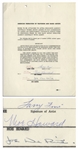 Three Stooges AFTRA Agreement Signed by Moe Howard, Larry Fine & Joe DeRita From January 1959 -- Single Page Measures 8.5 x 11 Sheets -- Very Good Condition